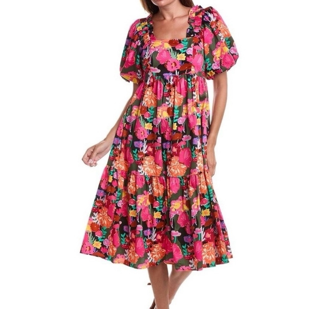 CROSBY by Mollie Burch Emerson Midi Dress Floral Puff Sleeve Medium